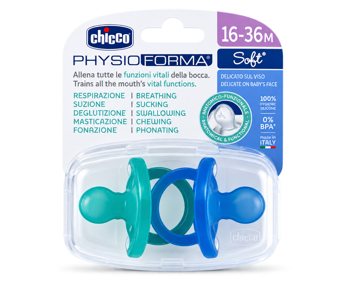 Lot de deux sucettes PhysioForma Soft 16 à 36 mois Chicco